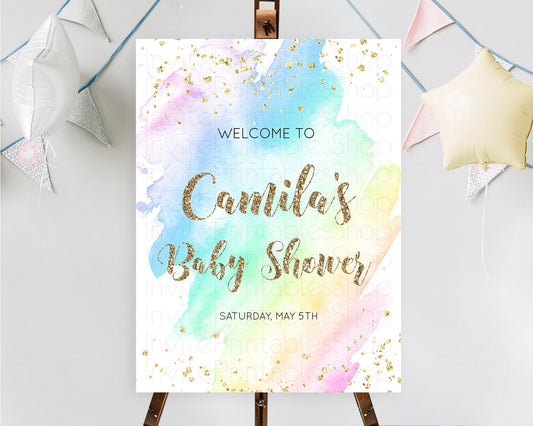 Pastel Baby Shower Welcome Sign Pastel Rainbow Welcome Sign Colorful Rainbow Confetti Watercolor Glitter Décor Pastel  Welcome Sign D10637