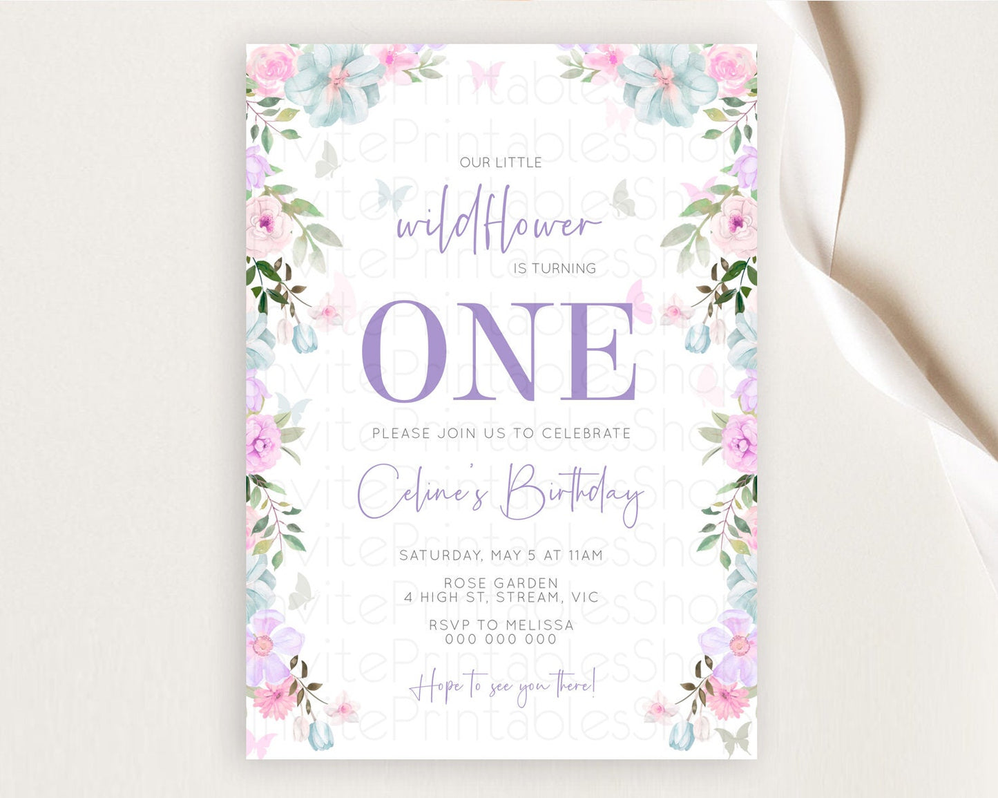 Secret Garden Invitation Wildflower Birthday Invitation Pastel Flowers Invite Enchanted Garden Boho Floral 3rd 2nd First Birthday D10494