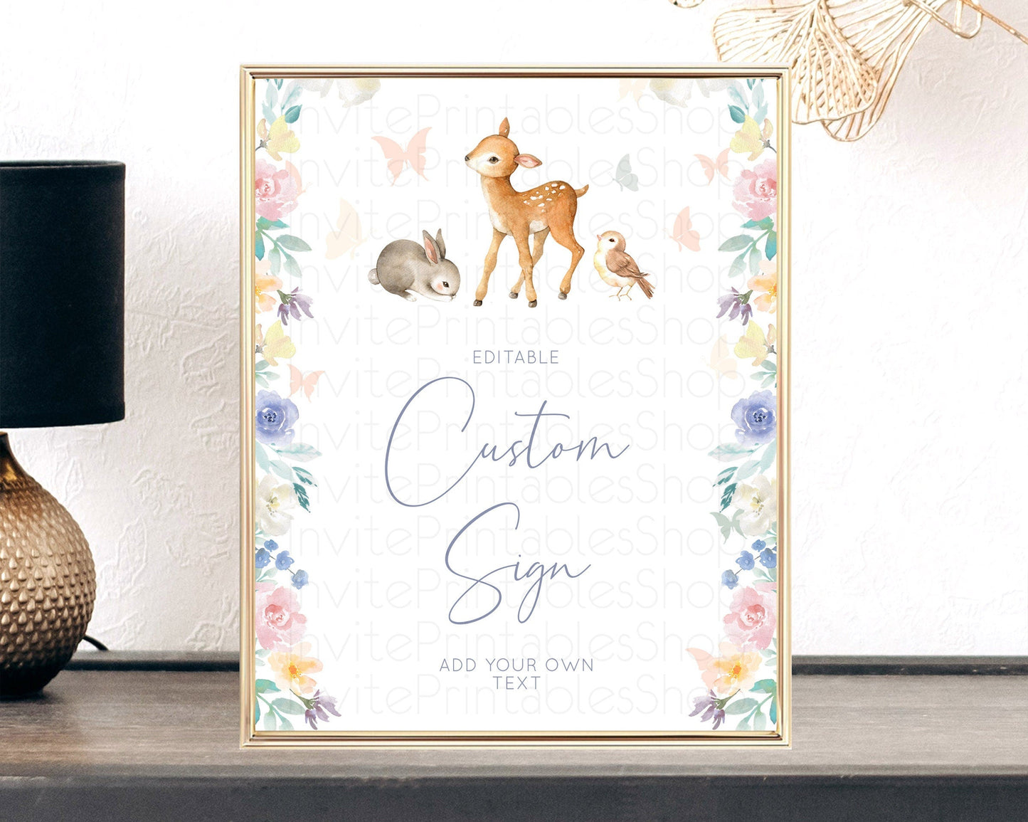 Fawn Deer Sign Pastel Floral Deer Table Sign Decor Enchanted Forest Butterfly Party 1st Birthday Baptism Baby Shower Bridal Shower D10930