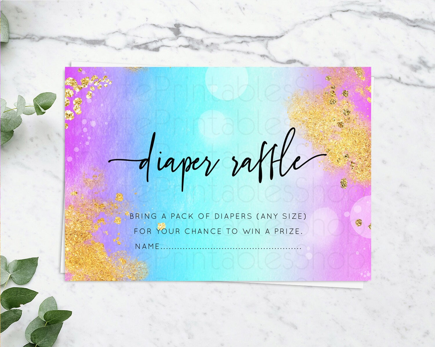 Pastel Diaper Raffle Card Pastel Rainbow Diaper Raffle Insert Colorful Ombre Watercolor Diaper Ticket Confetti Glitter Raffle Game D10564