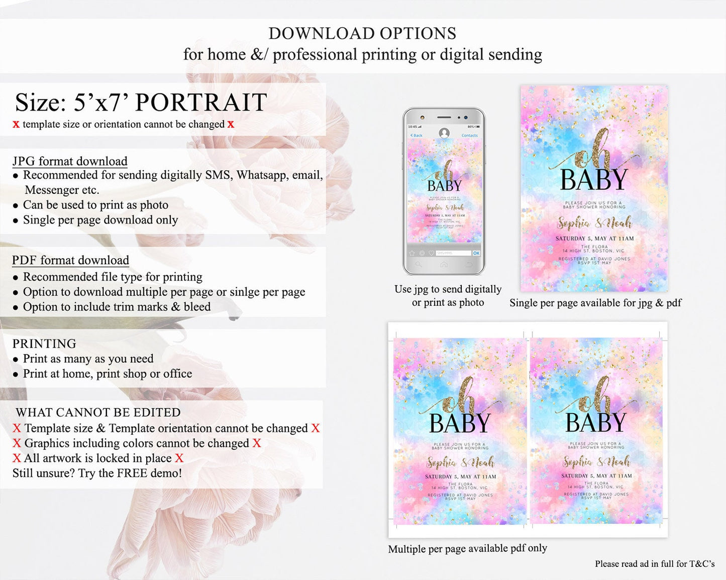 Pastel Baby Shower Invitation Rainbow Baby Shower Invitation Colorful Pastel Watercolor Invitation Gold Glitter Sprinkles Ombre D10608