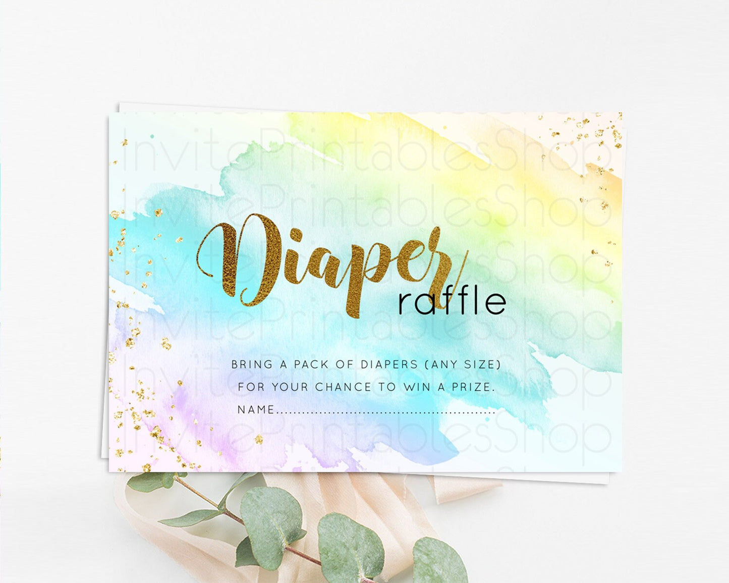 Pastel Diaper Raffle Card Pastel Rainbow Diaper Raffle Insert Colorful Ombre Watercolor Diaper Ticket Confetti Glitter Raffle Game D11026