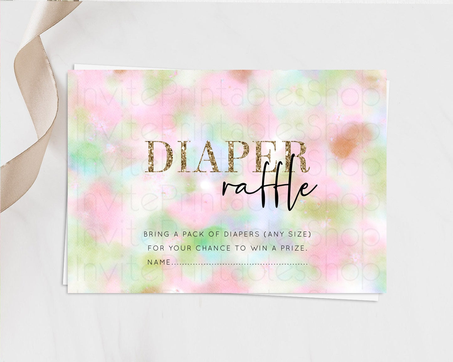 Pastel Diaper Raffle Card Pastel Rainbow Diaper Raffle Insert Colorful Ombre Watercolor Diaper Ticket Confetti Glitter Raffle Game D10698