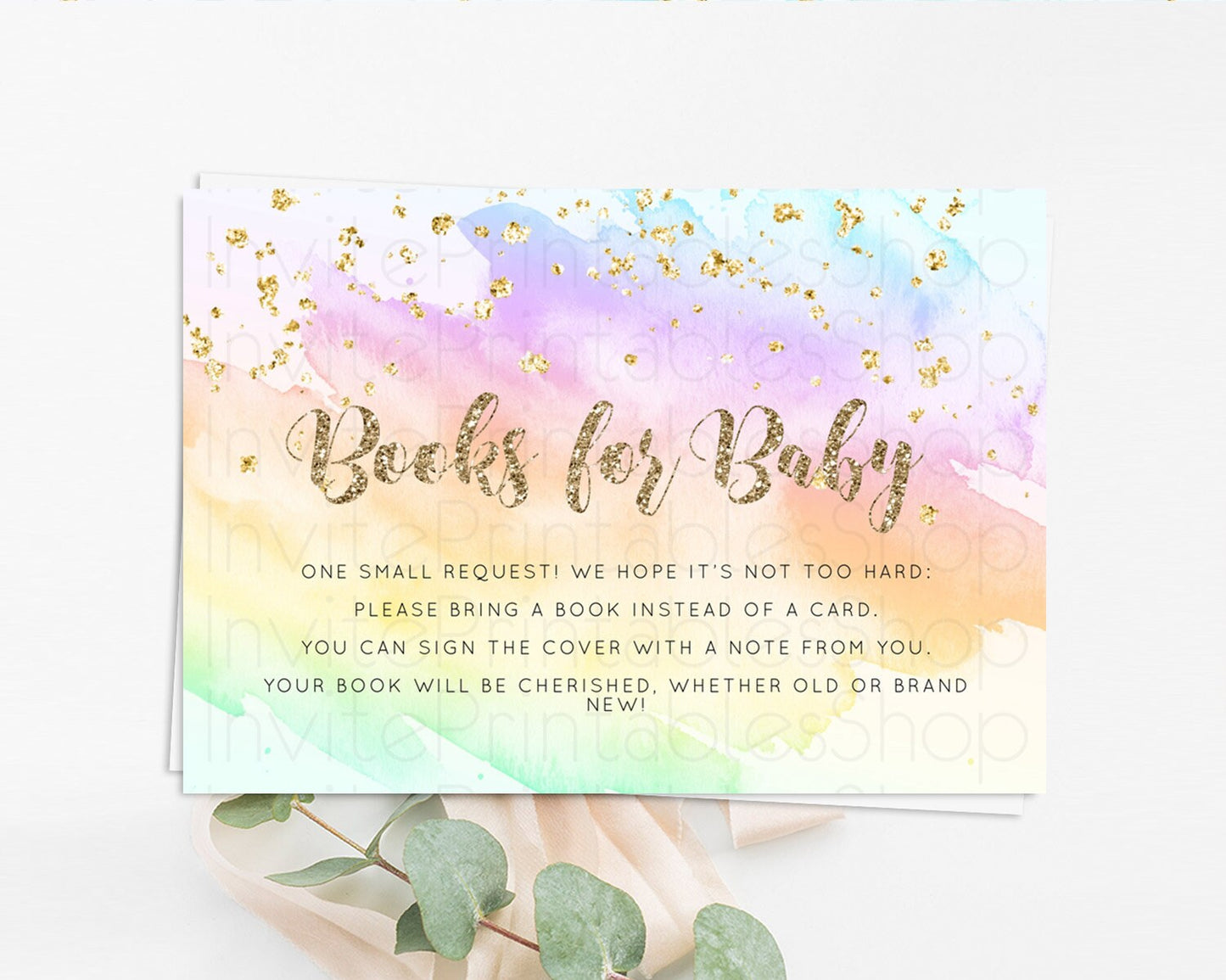 Pastel Books For Baby Card Pastel Rainbow Book Insert Colorful Ombre Watercolor Book Card Confetti Glitter Baby Book Poem Request D10643