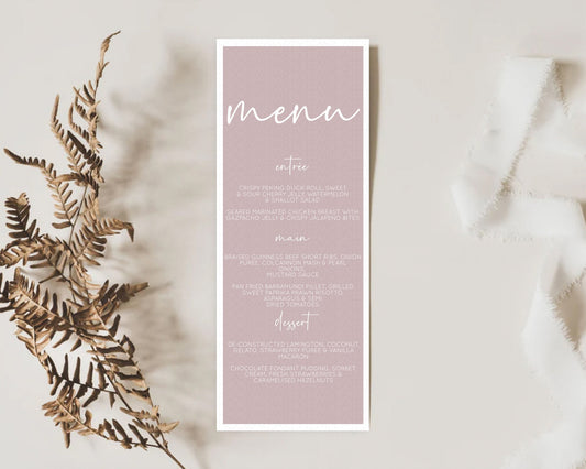Editable Pink Menu Pastel Pink Menu Template Pink Minimalist Table Decor Mod