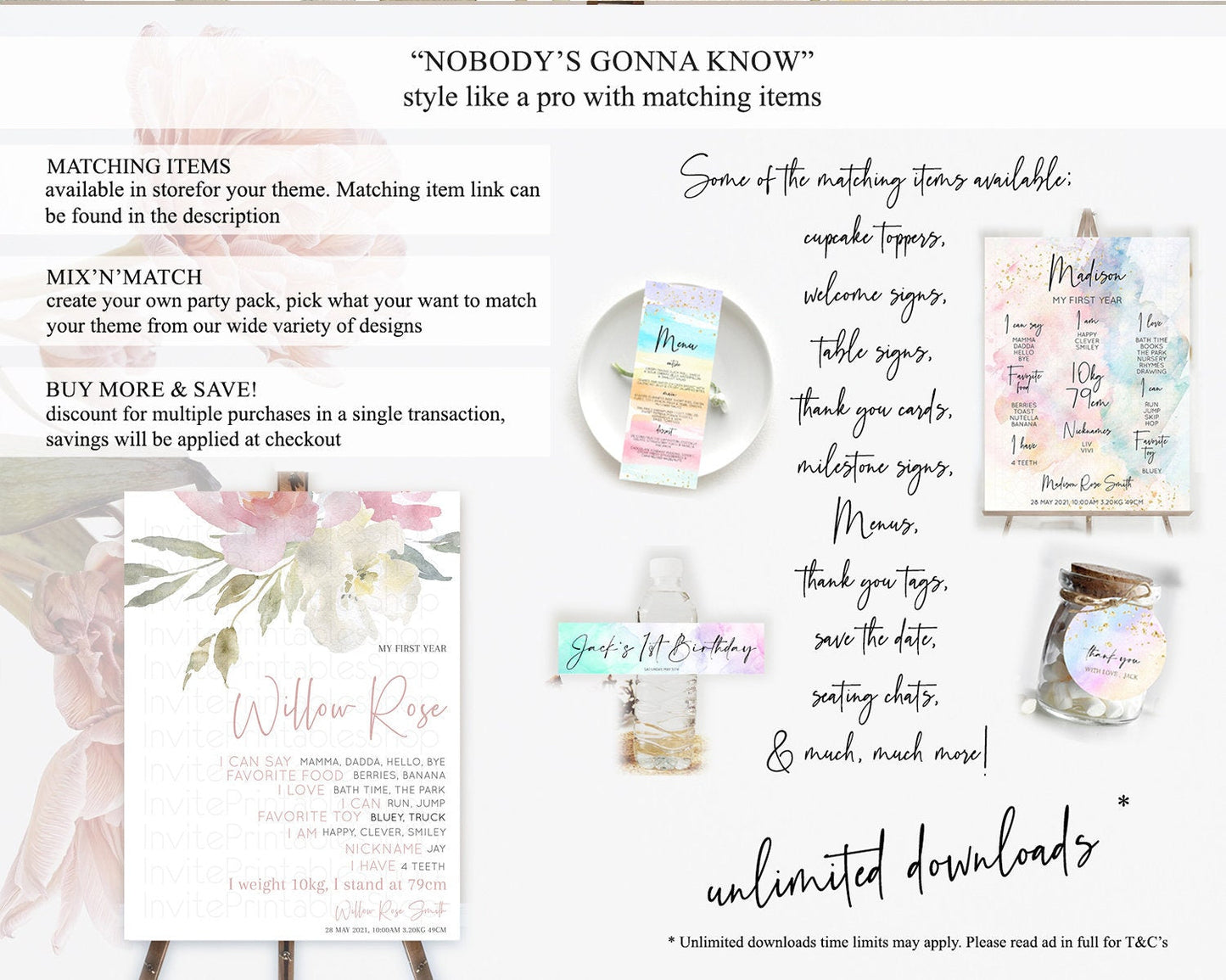 Secret Garden Milestone Board Wildflower First Birthday Milestone Poster Pastel Flowers Milestone Boho Wildflower 1st Birthday Sign D10183
