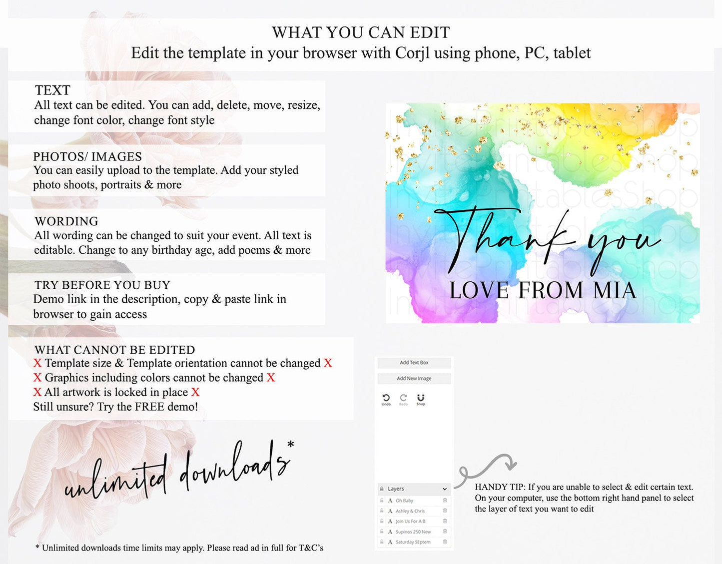 Pastel Thank You Rainbow Thank You Card Colorful Pastel Birthday Thank You Card Confetti Watercolor Pastel Teacher Thank You Cards D10213