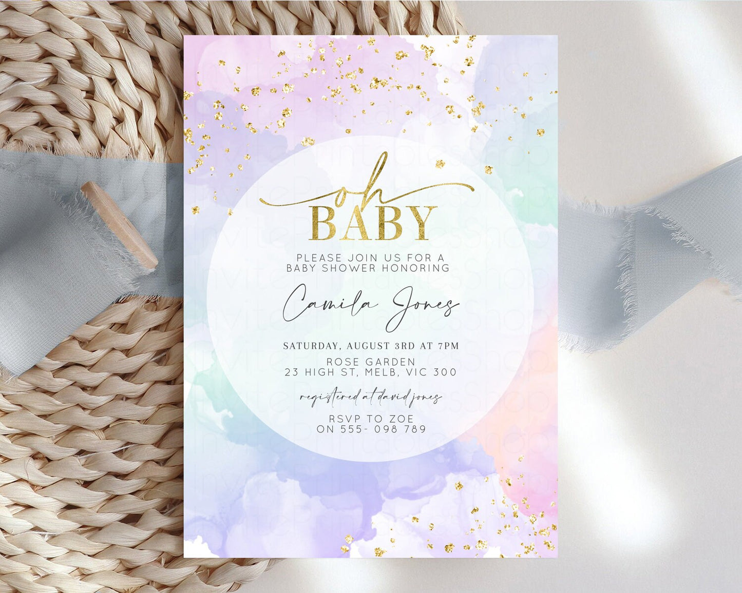 Pastel Baby Shower Invitation Rainbow Baby Shower Invitation Watercolor Ombre Invitation Rainbow Pastel Invite Colorful Glitter Shower 599v2