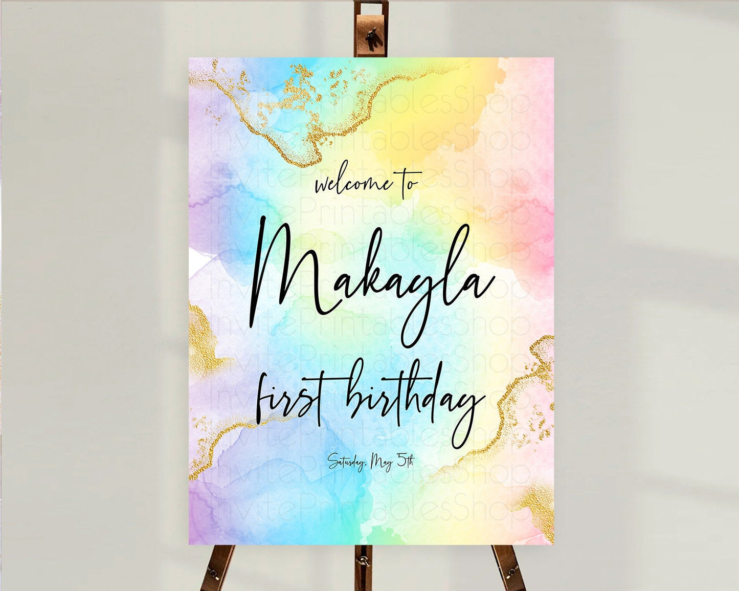 Pastel Welcome Sign Pastel Rainbow Welcome Sign Colorful Rainbow Confetti Watercolor Glitter Pastel First Birthday Welcome Sign D10588