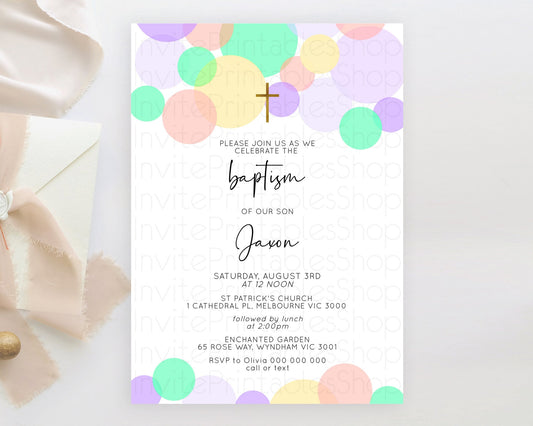 Editable Pastel Baptism Invitation Pastel Confetti Baptism 1st Birthday Invi