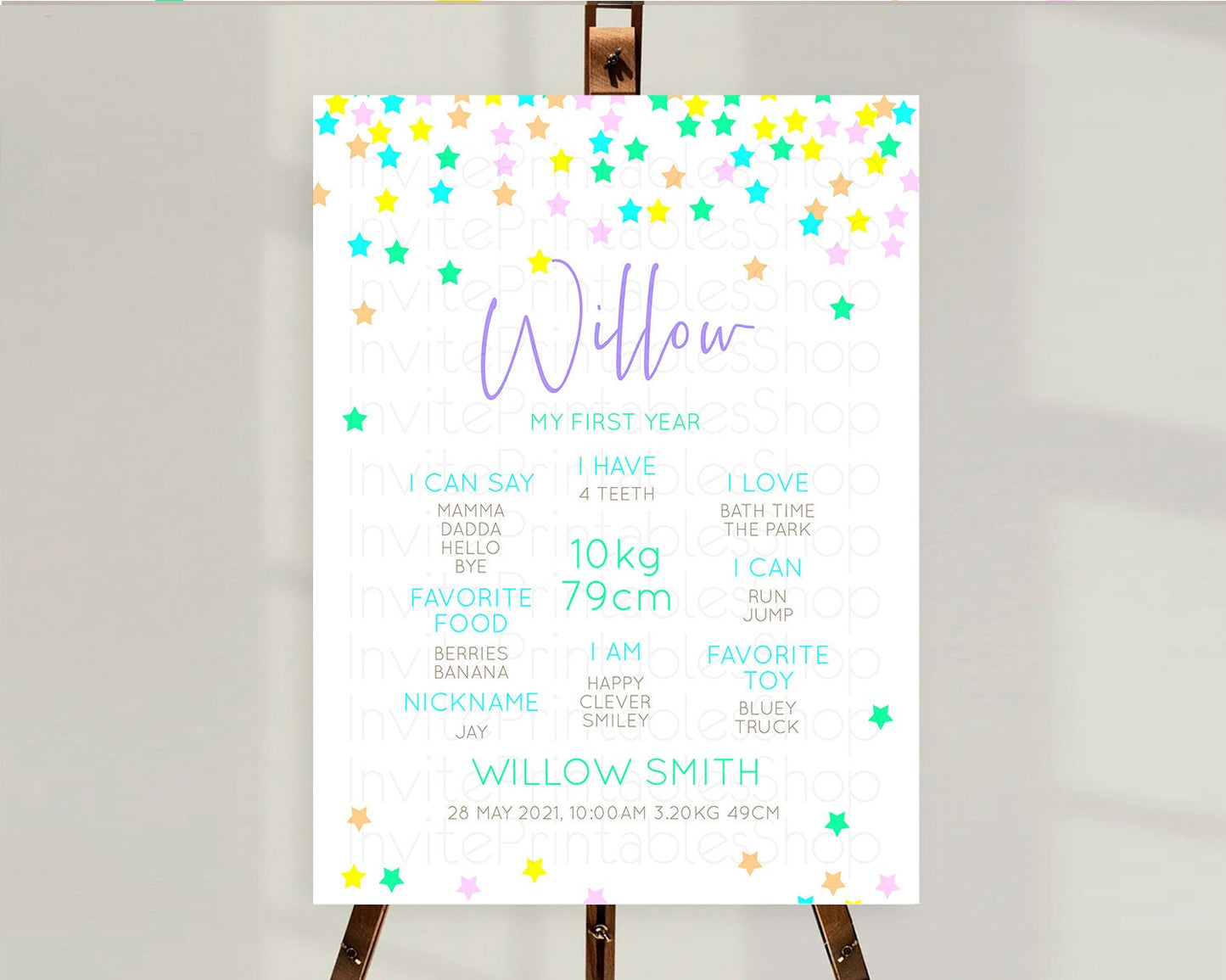 Star First Birthday Milestone Poster Pastel Stars Milestone Shooting Star Rainbow Colorful Confetti Twinkle Little Star 1st Birthday D10397