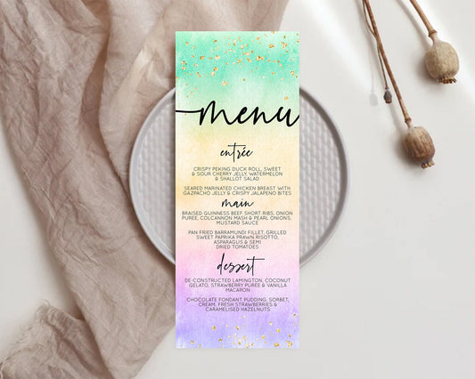 Editable Pastel Menu Pastel Rainbow Menu Template Colorful Pastel Table Deco