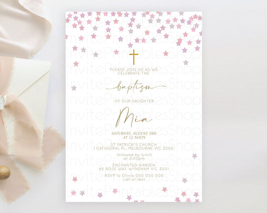 Star Baptism Invitation Pastel Stars Baptism 1st Birthday Invitation Rainbow Colors Confetti Twinkle Little Star Christening Invite D10344