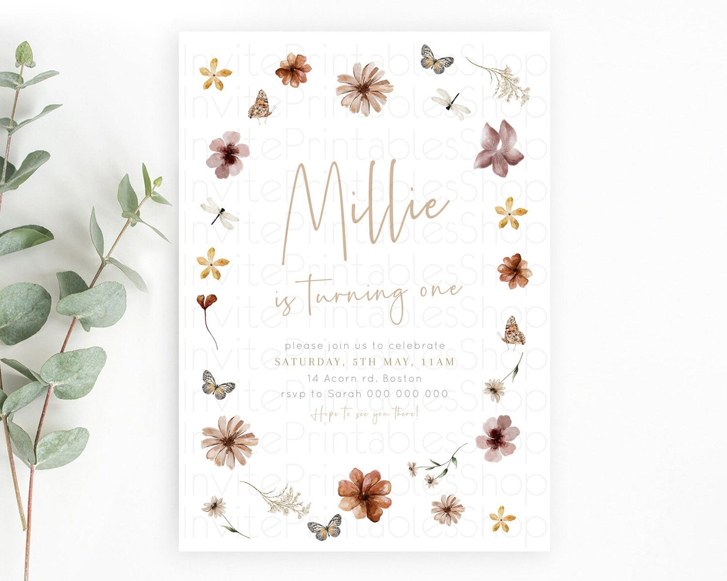 Floral Butterfly Birthday Invitation Butterfly Flower Birthday Invitation Whimsical Butterfly Secret Garden 1st Birthday Invitation D23366