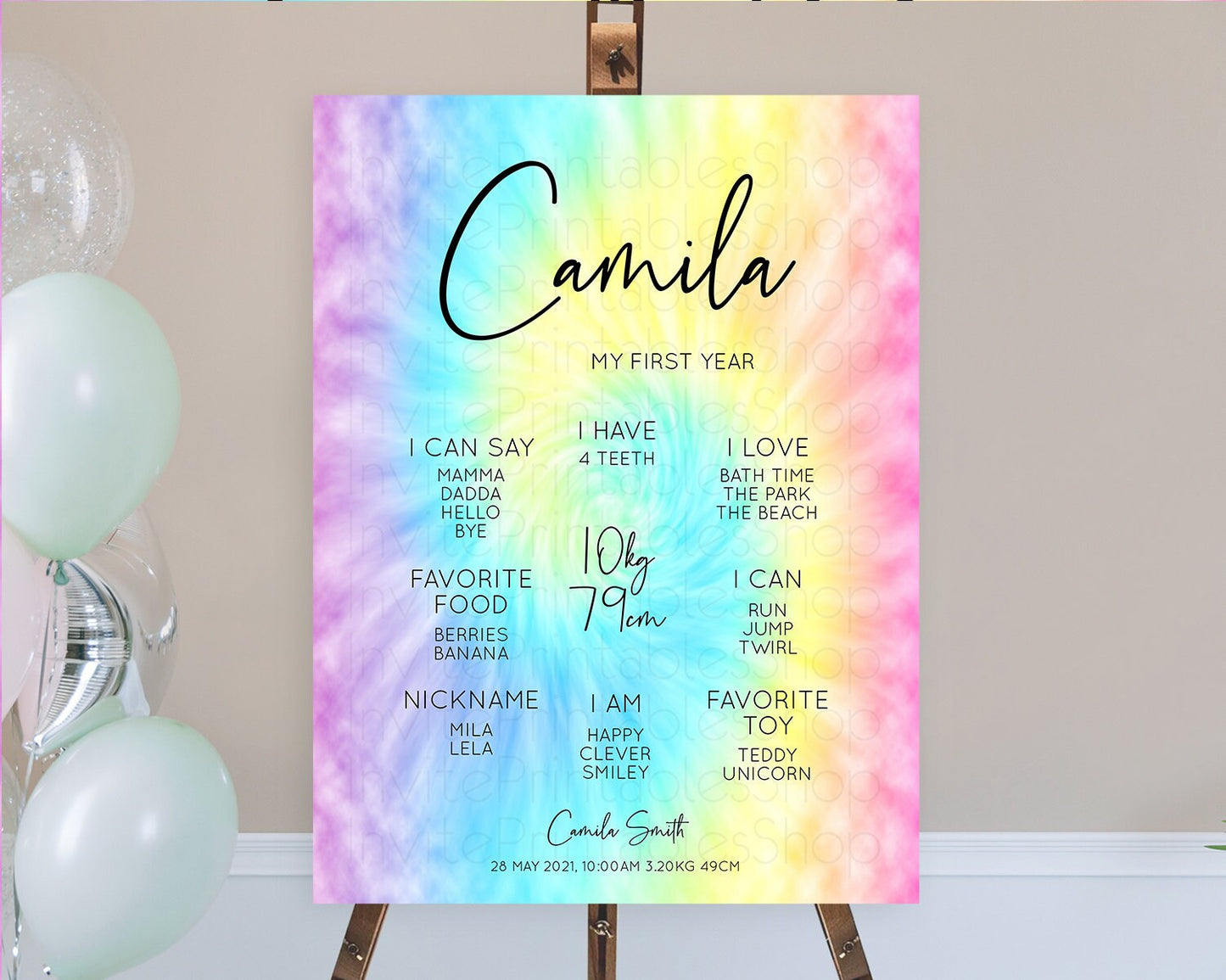 Tie Dye Milestone Board Rainbow First Birthday Milestone Poster Pastel Milestone Colorful Milestone Board Pastel Rainbow Birthday D10578