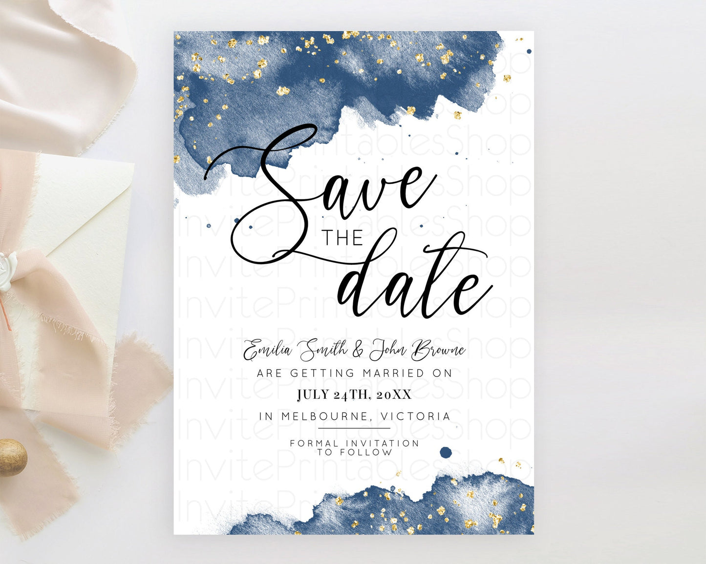 Blue Watercolor Save The Date Template Ombre Blue Watercolor Splash Party 1st Birthday Baby Shower Wedding Baptism Bridal Shower D10312