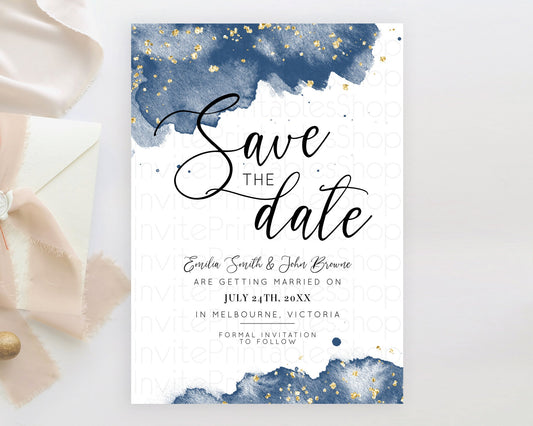 Blue Watercolor Save The Date Template Ombre Blue Watercolor Splash Party 1st Birthday Baby Shower Wedding Baptism Bridal Shower D10312