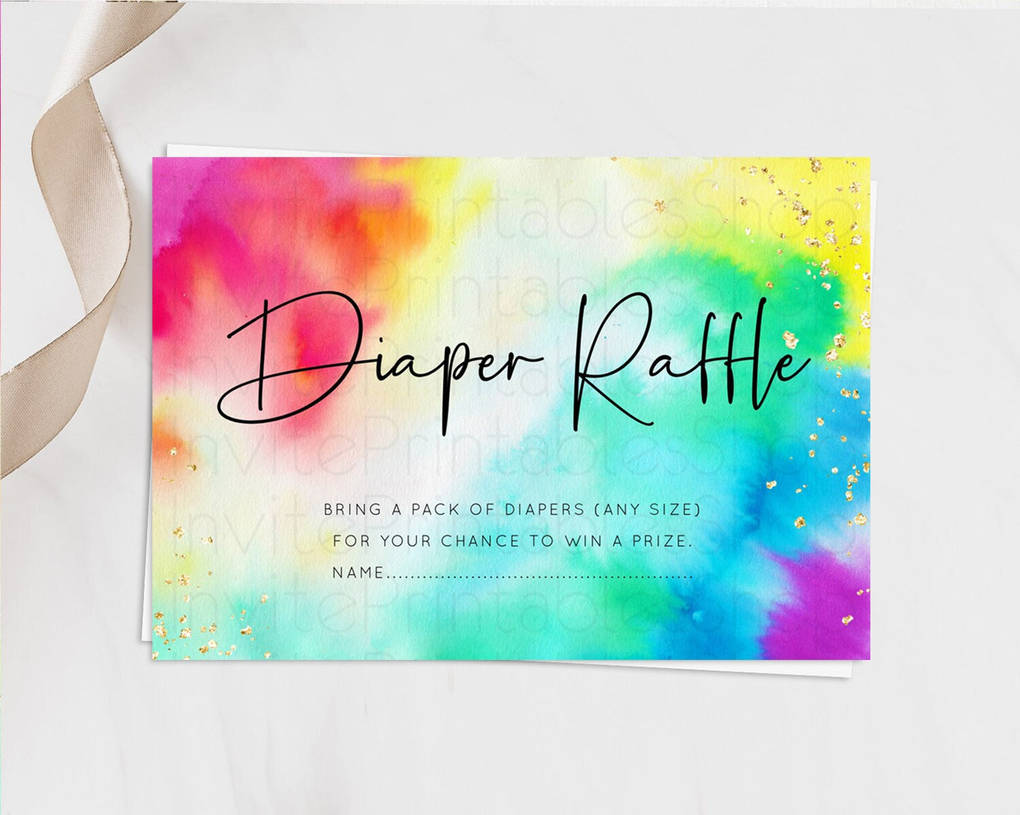 Tie Dye Diaper Raffle Card Rainbow Tie Dye Diaper Raffle Insert Pastel Rainbow Watercolor Diaper Ticket Tie Dye Colors Raffle Game D10462