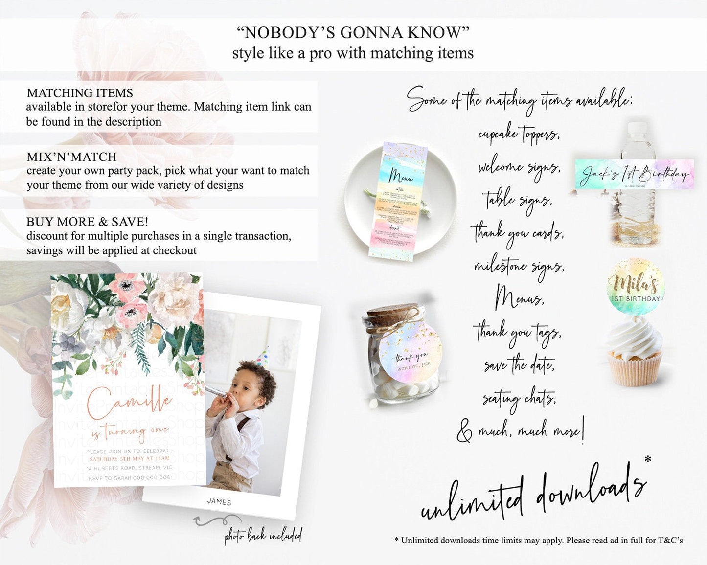 Secret Garden Invitation Wildflower Birthday Invitation Pastel Flowers Invite Enchanted Garden Boho Floral 3rd 2nd First Birthday D10717