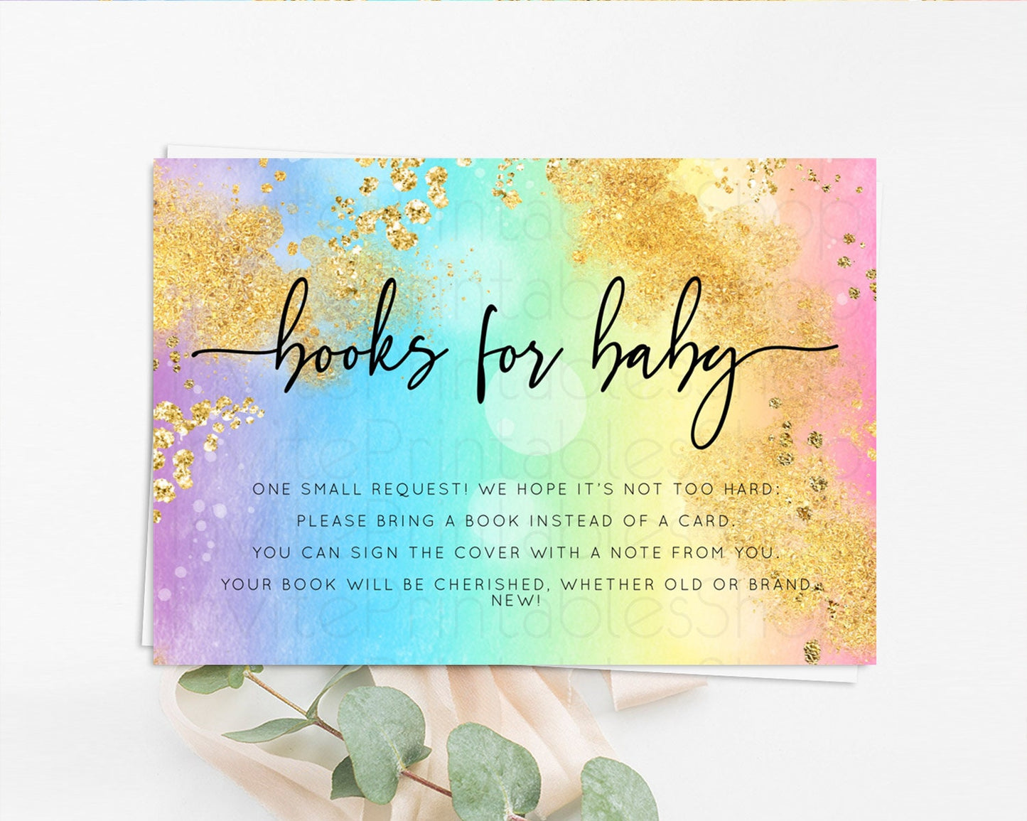 Pastel Books For Baby Card Pastel Rainbow Book Insert Colorful Ombre Watercolor Book Card Confetti Glitter Baby Book Poem Request D10559