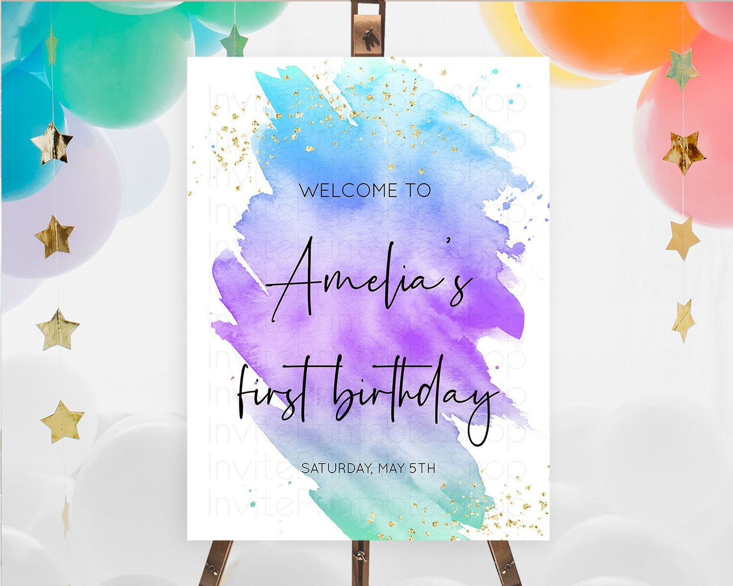 Pastel Welcome Sign Pastel Rainbow Welcome Sign Colorful Rainbow Confetti Watercolor Glitter Pastel First Birthday Welcome Sign D10491