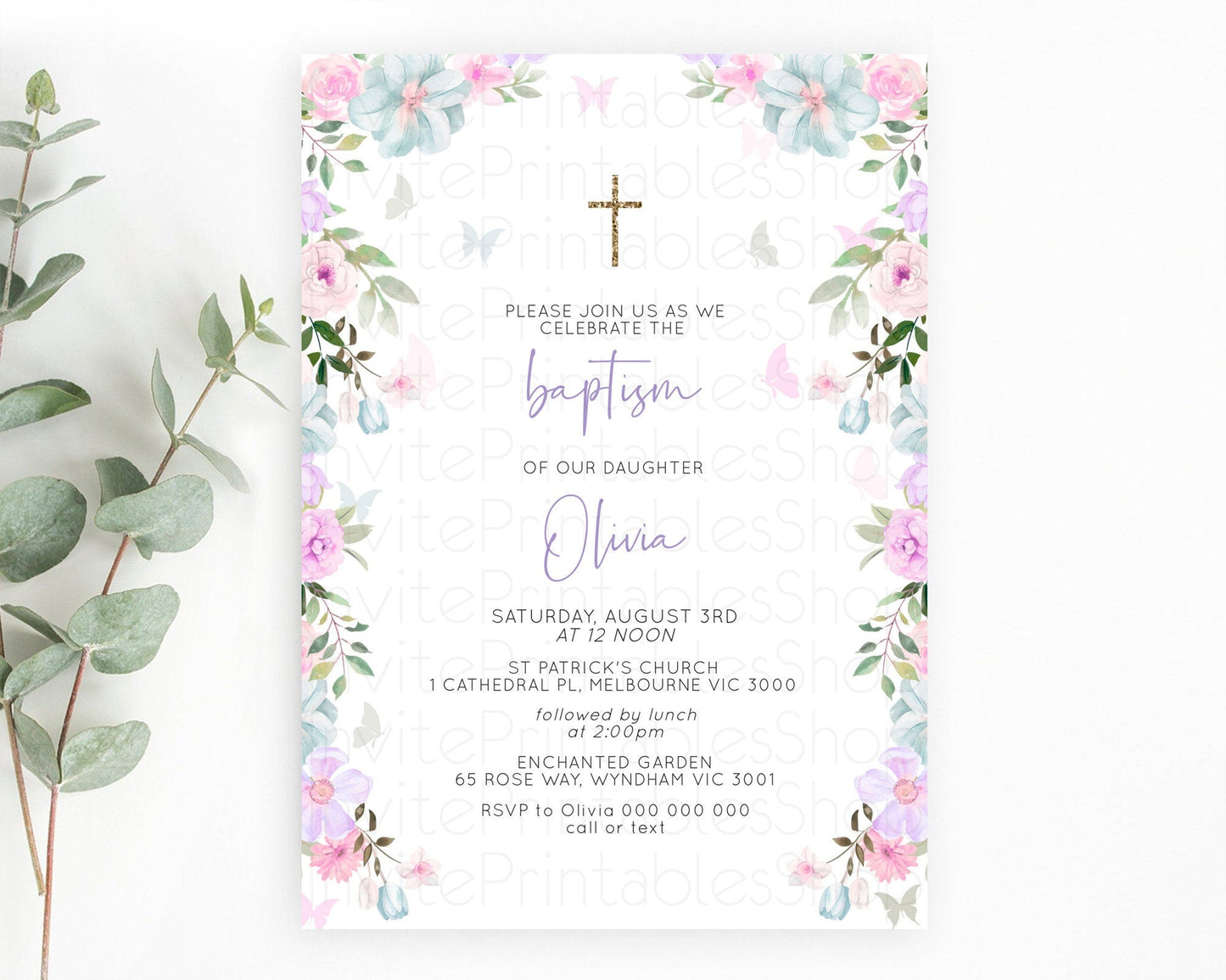 Secret Garden Baptism Invitation Wildflower Baptism Birthday Invite Pastel Flowers Christening Invite Enchanted Garden Boho Floral D10494