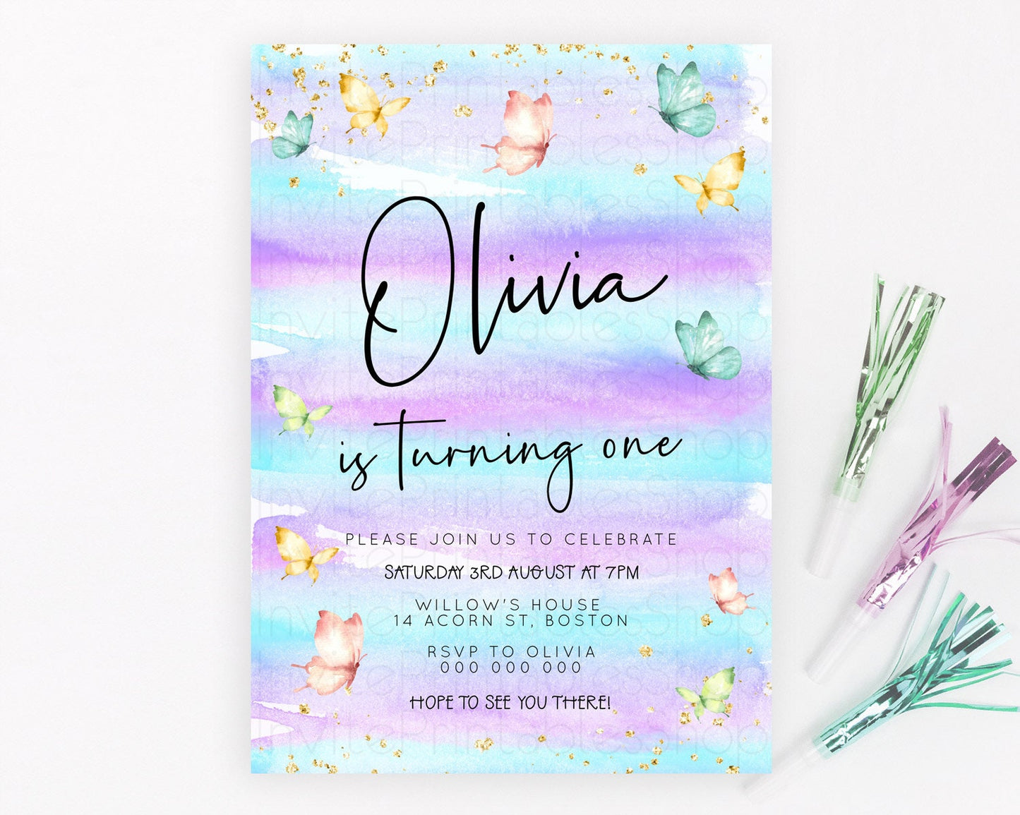 Pastel Butterfly Birthday Invitation Butterfly Birthday Invitation Whimsical Butterfly Enchanted Garden 1st 2nd Birthday Invitation D23170