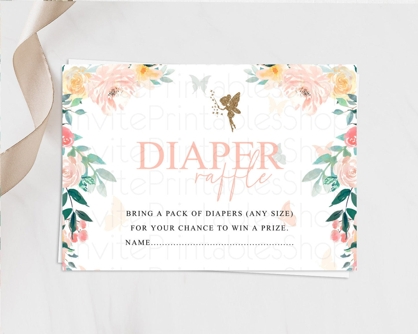 Fairy Diaper Raffle Card Fairy Diaper Insert Enchanted Garden Fairy Diaper Ticket Pastel Floral Butterfly Secret Garden Raffle Game D10789