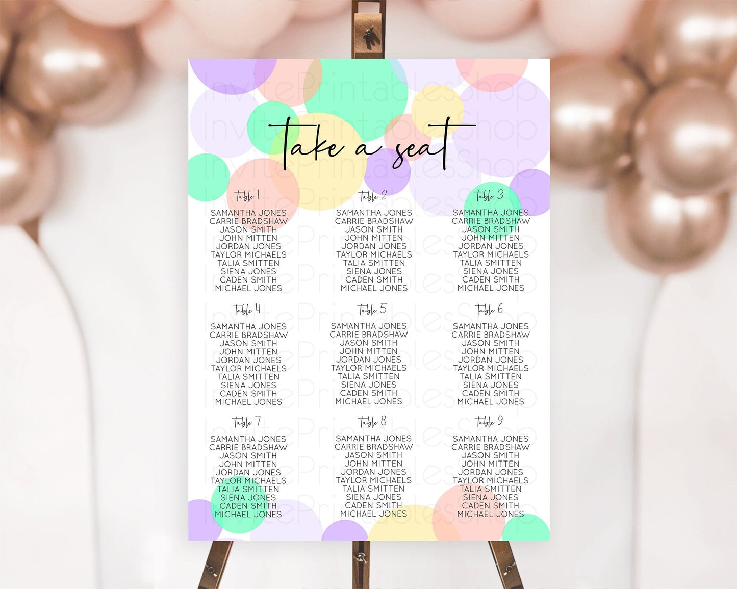 Pastel Seating Chart Pastel Confetti Seating Chart Bubbles Sprinkles Seating Sign Colorful Rainbow Decor Confetti Seating Board D10380