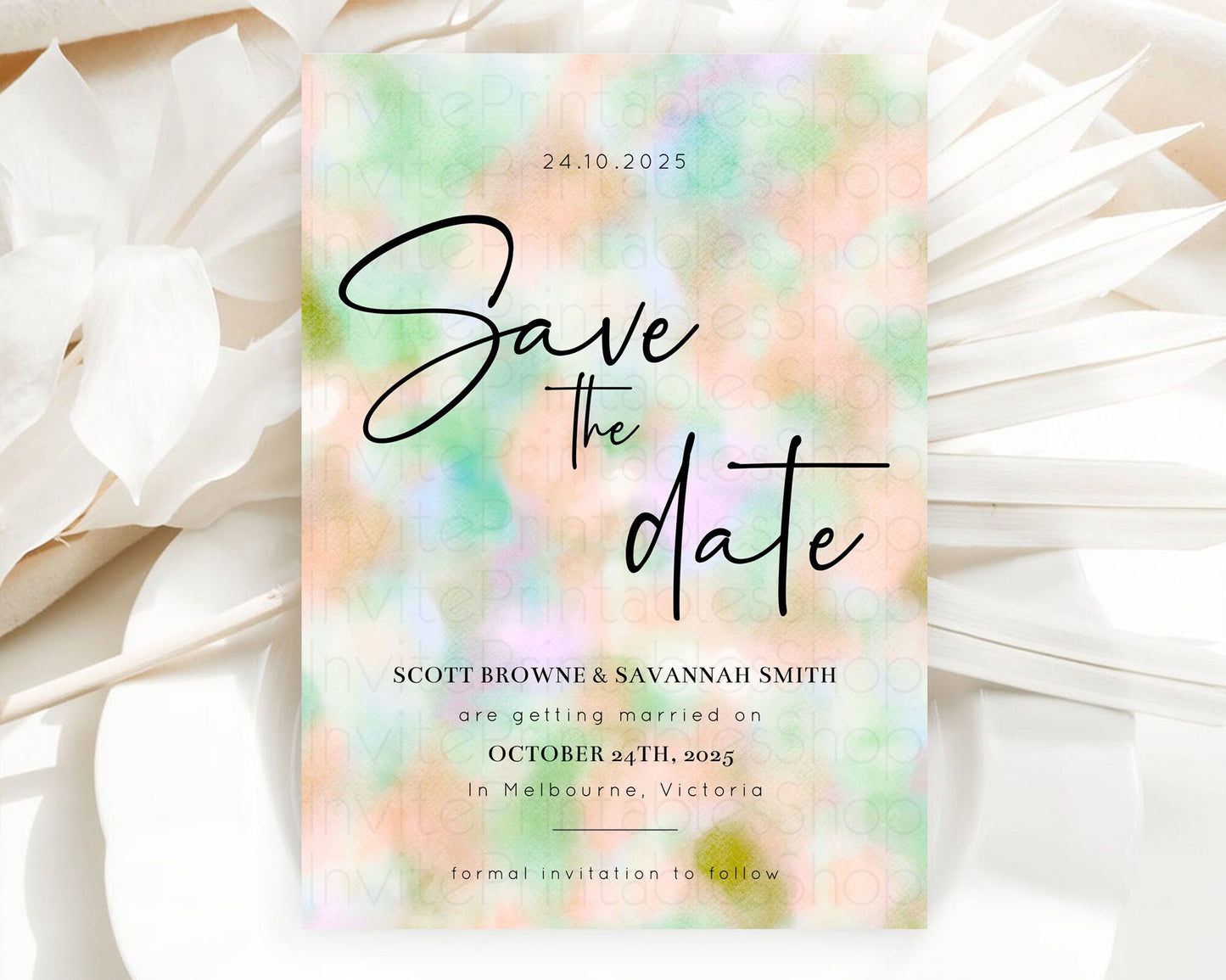 Pastel Save The Date Template Pastel Ombre Rainbow Watercolor Colorful Party For Birthday Baptism Baby Shower Wedding Bridal Shower D10693