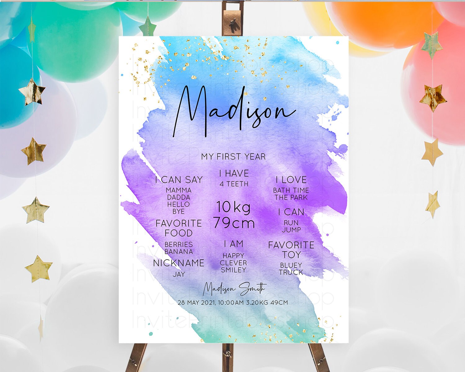 Editable Pastel First Birthday Milestone Board Pastel Rainbow Milestone Post