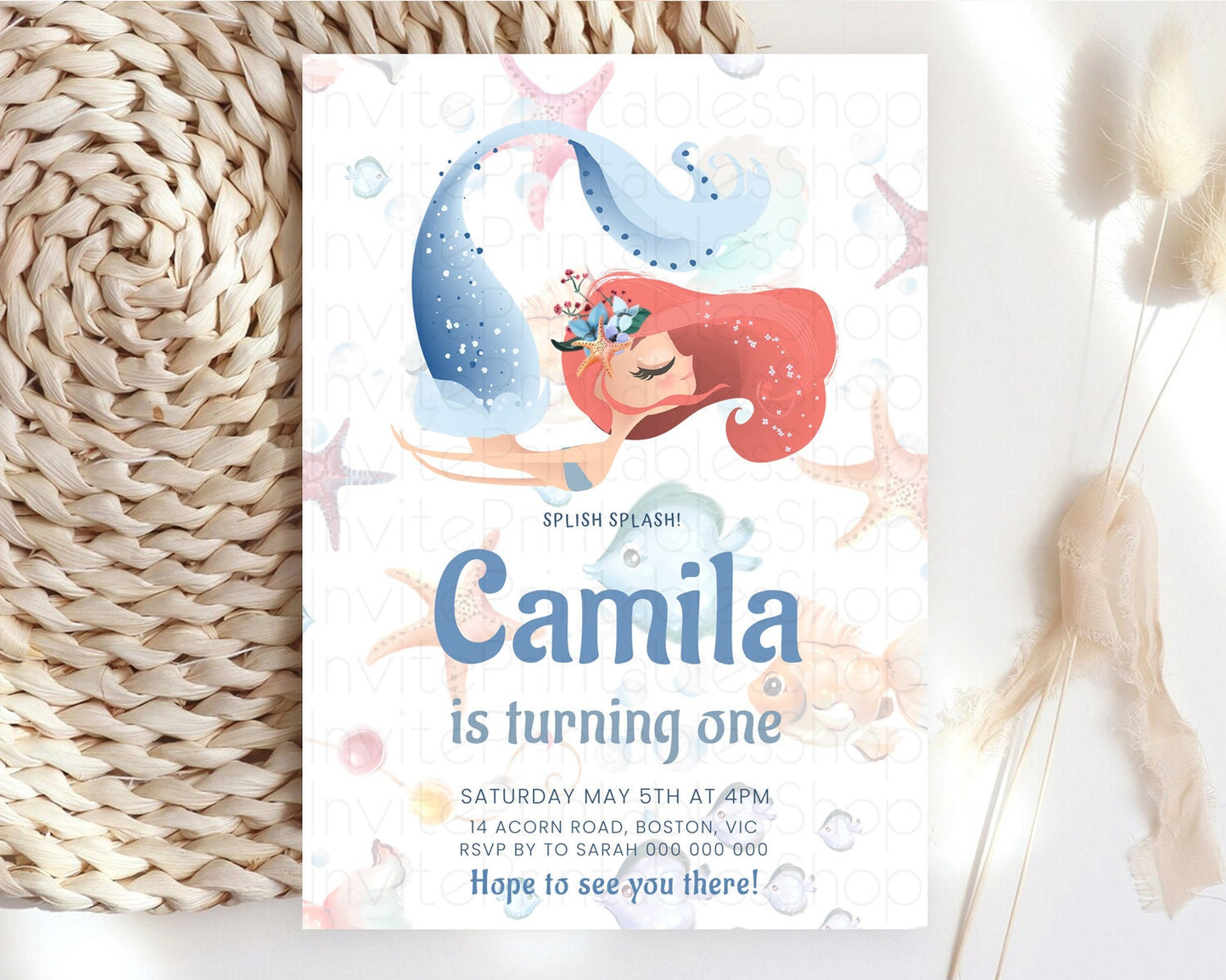 Mermaid Birthday Invitation Mermaid Invitation Rainbow Fish Under The Sea Colorful Pastel Mermaid Pool Party 2nd 1st First Birthday D10119