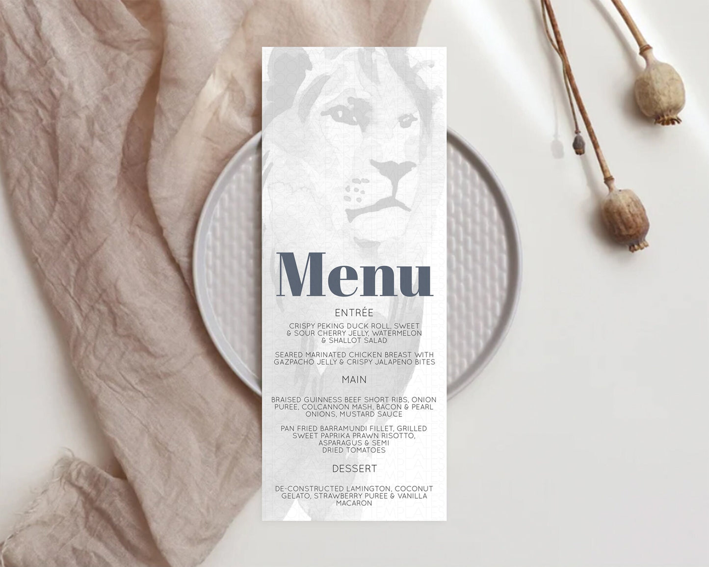 Lion Menu Lion Menu Template Lion Party Table Decor Safari Adventure Lion Menu Dried Palm Fern Lion Dinner Dessert Party Food Menu D10299