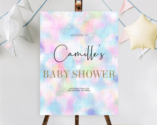 Editable Pastel Baby Shower Welcome Sign Pastel Rainbow Welcome Sign Colorfu