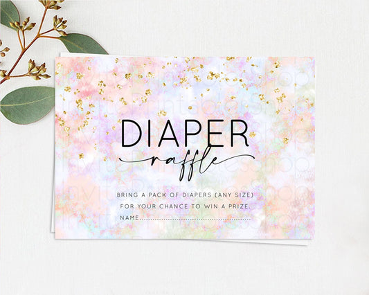 Pastel Diaper Raffle Card Pastel Rainbow Diaper Raffle Insert Colorful Ombre Watercolor Diaper Ticket Confetti Glitter Raffle Game D10649