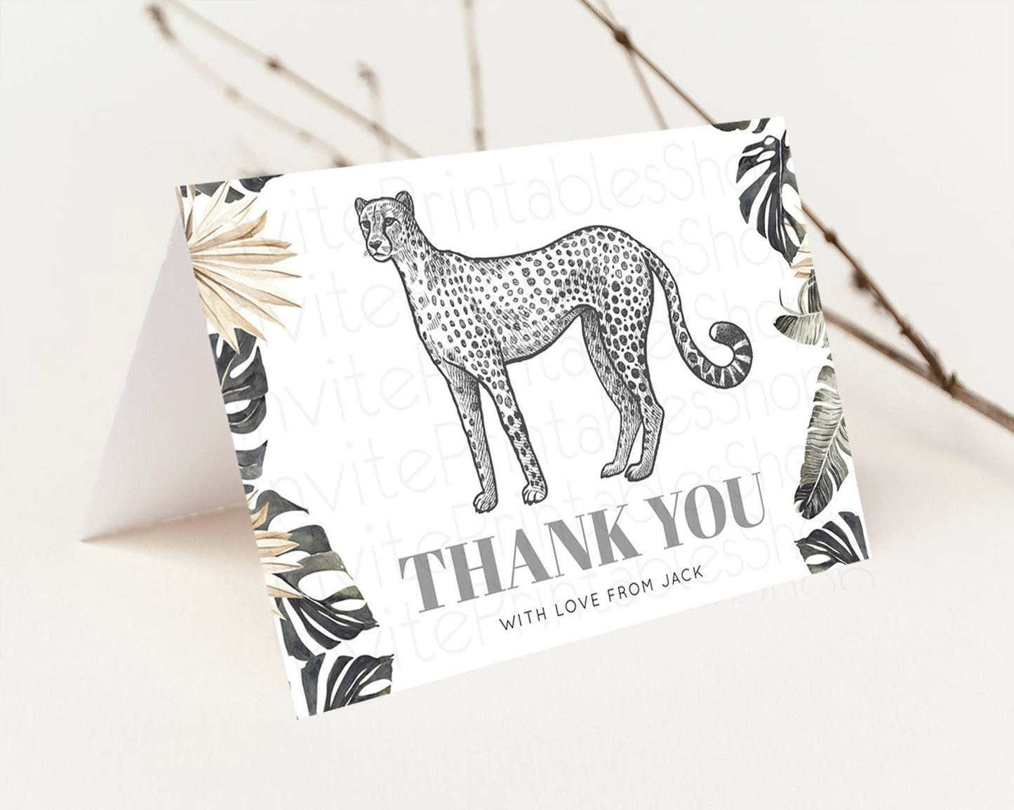 Cheetah Thank You Cheetah Thank You Card Cheetah Party Birthday Thank You Card Safari Card Template Cheetah Teacher Thank You Cards D10823