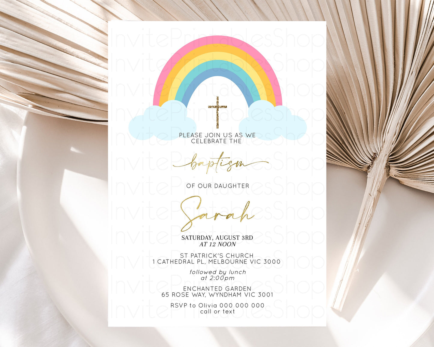 Pastel Baptism Invitation Rainbow Christening Invitation Holy Communion Invite Baptism 1st Birthday Sprinkles Ombre Watercolor Splash