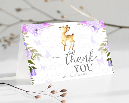 Editable Fawn Thank You Deer Thank You Card Pastel Floral Deer Birthday Than