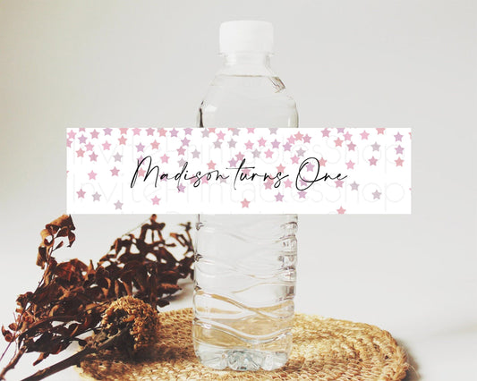Editable Twinkle Stars Water Label Template Pastel Twinkle Little Star Party