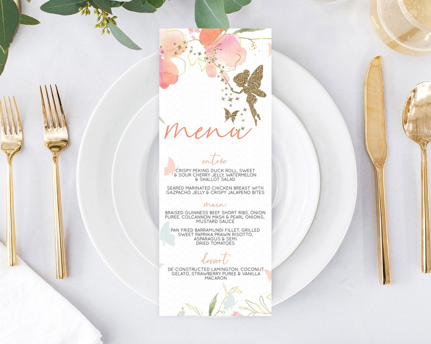 Fairy Menu Fairy Menu Template Enchanted Garden Pastel Floral Butterfly Table Decor Fairy Secret Garden Dinner Dessert Food Menu D10934