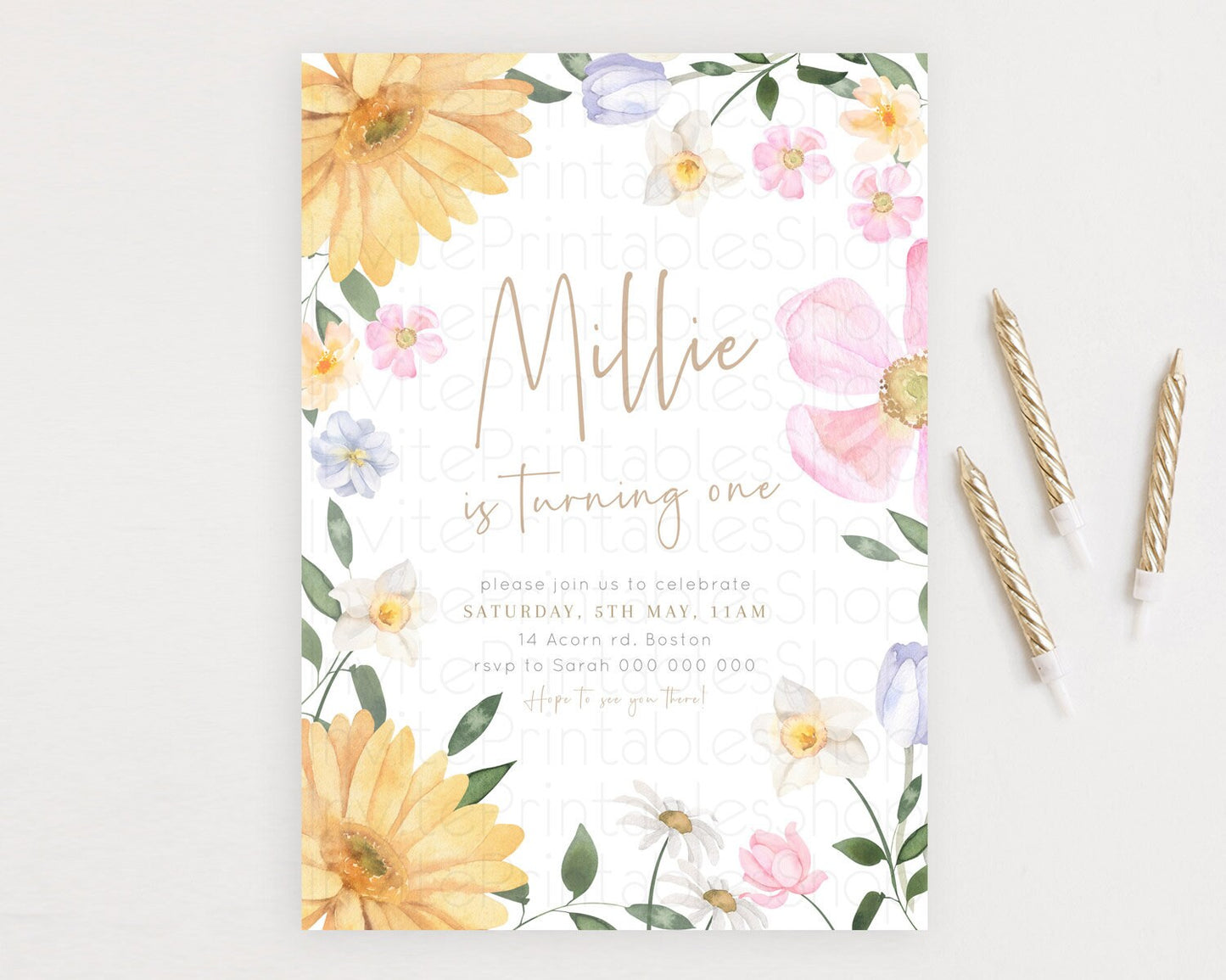 Secret Garden Invitation Wildflower Birthday Invitation Pastel Flowers Invite Enchanted Garden Boho Floral 3rd 2nd First Birthday D23370
