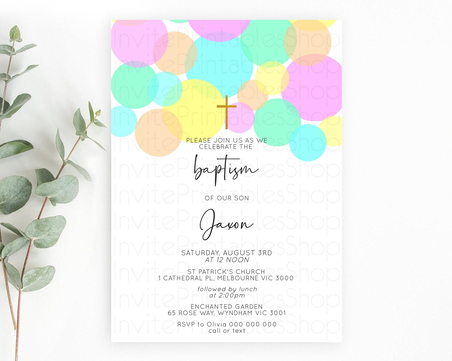 Pastel Baptism Invitation Pastel Confetti Baptism 1st Birthday Invitation Colorful Rainbow Confetti Bubbles Christening Invitation D10409