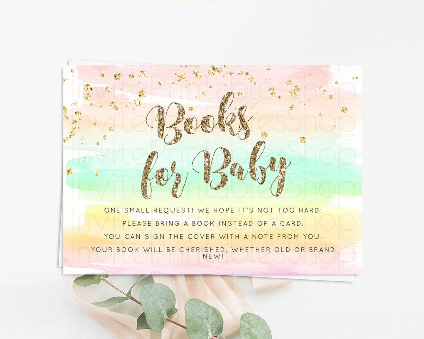 Pastel Books For Baby Card Pastel Rainbow Book Insert Colorful Ombre Watercolor Book Card Confetti Glitter Baby Book Poem Request D10592