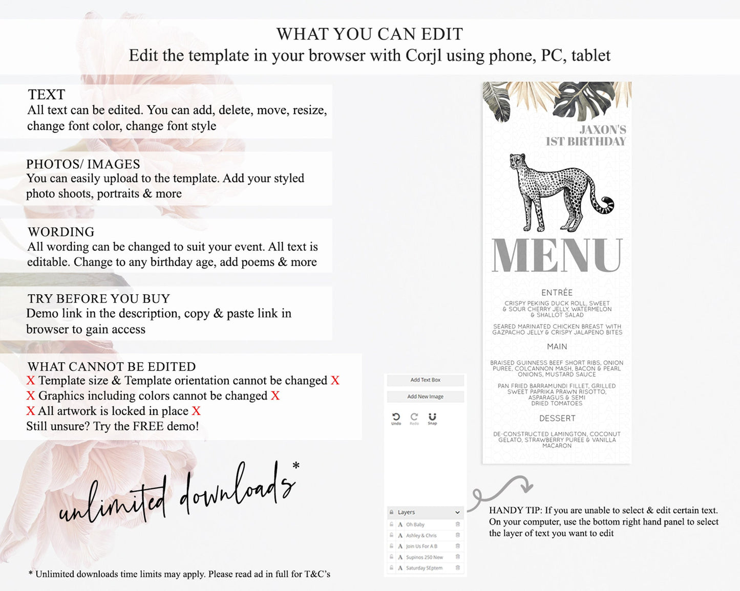 Cheetah Menu Cheetah Menu Template Cheetah Party Table Decor Safari Adventure Decor Cheetah Dinner Dessert Menu Party Food Menu D10823