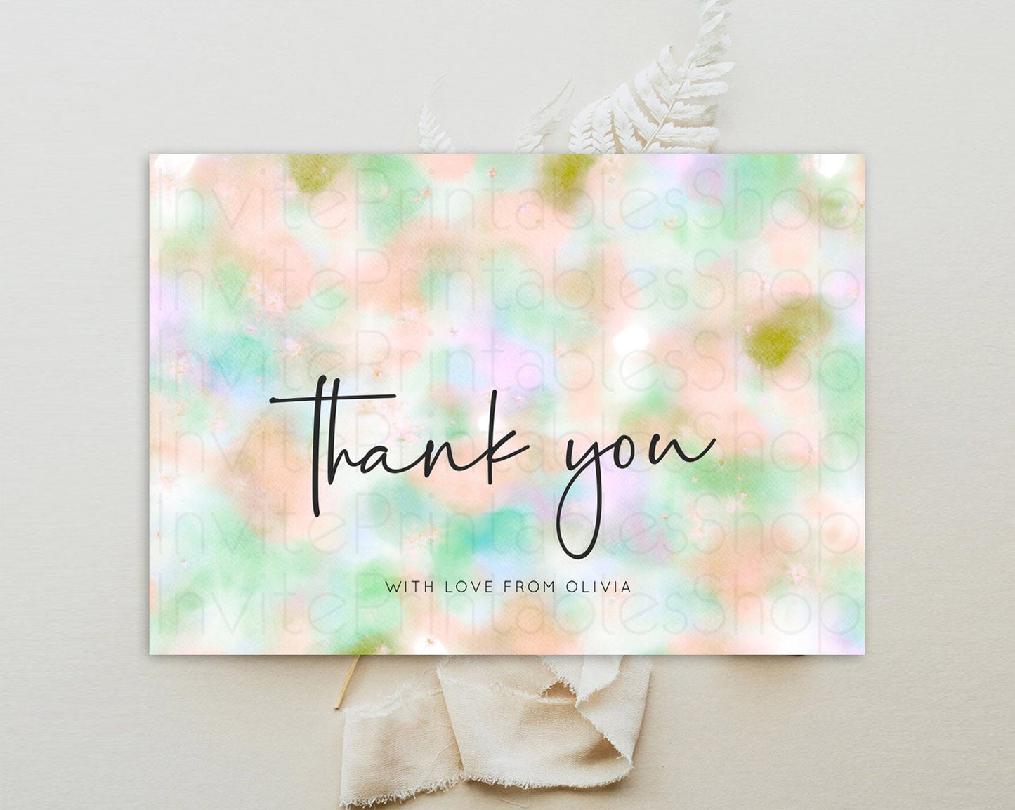 Pastel Thank You Rainbow Thank You Card Colorful Pastel Birthday Thank You Card Confetti Watercolor Pastel Teacher Thank You Cards D10693