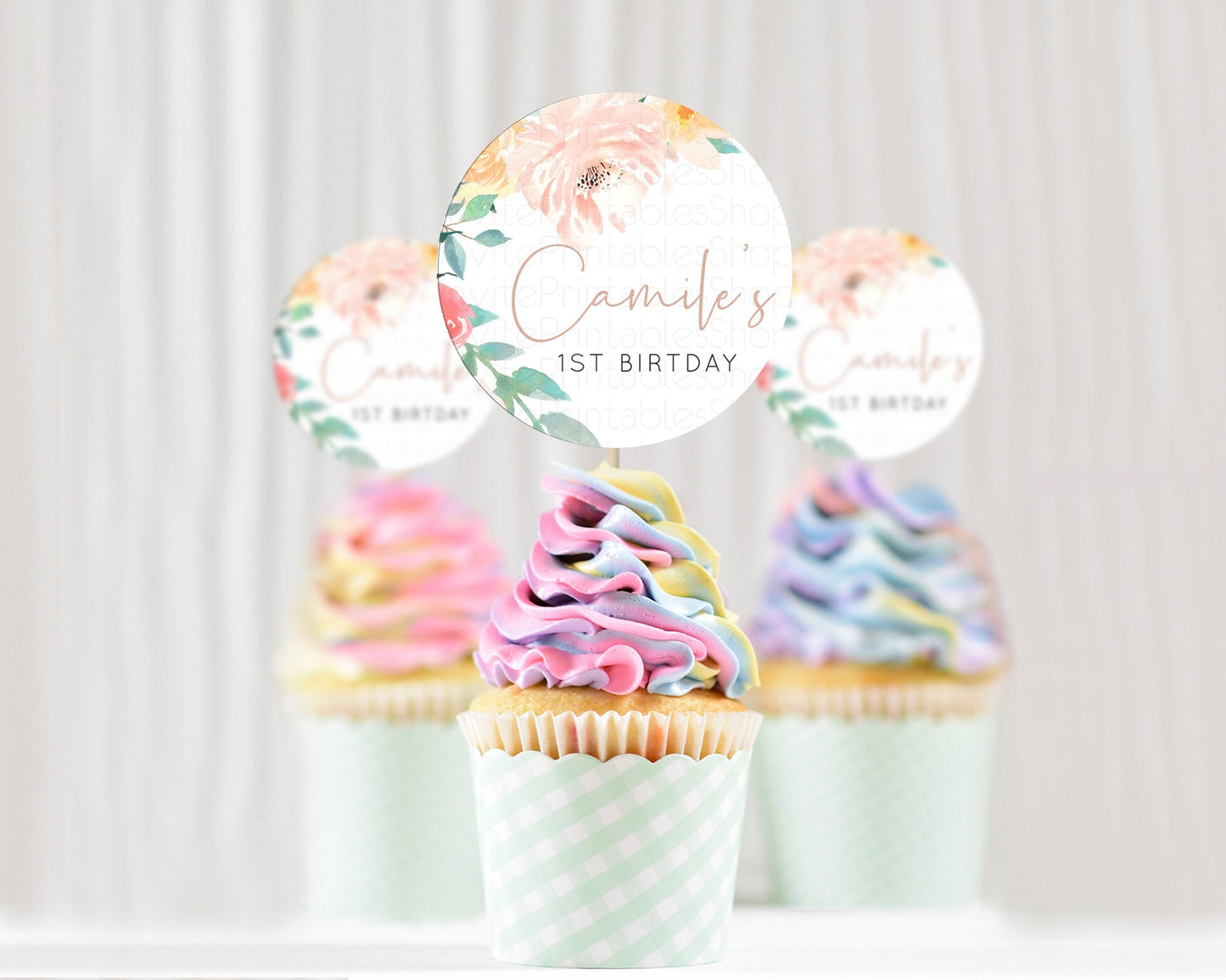 Secret Garden Cupcake Toppers Wildflower Cupcake Toppers Pastel Flowers Cupcake Toppers Enchanted Garden Boho Floral First Birthday D10706