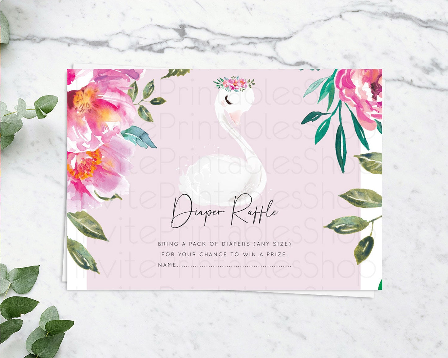 Editable Swan Diaper Raffle Card Swan Princess Ballet Diaper Raffle Insert E