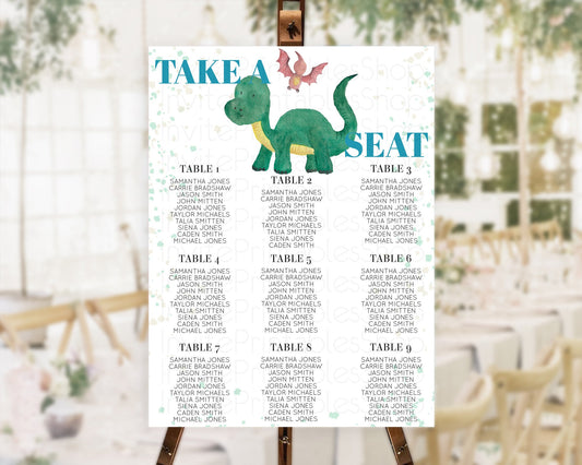 Dinosaur Seating Chart Dinosaur Volcano Seating Chart Watercolor Dinosaur Seating Sign Volcano T-Rex Raptor Jurassic Party Décor  D10153