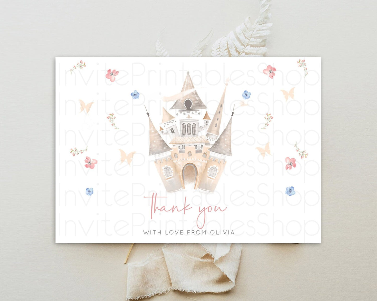 Princess Thank You Castle Thank You Card Secret Garden Birthday Thank You Card Enchanted Castle Pastel Floral Teacher Thank You Card D10364