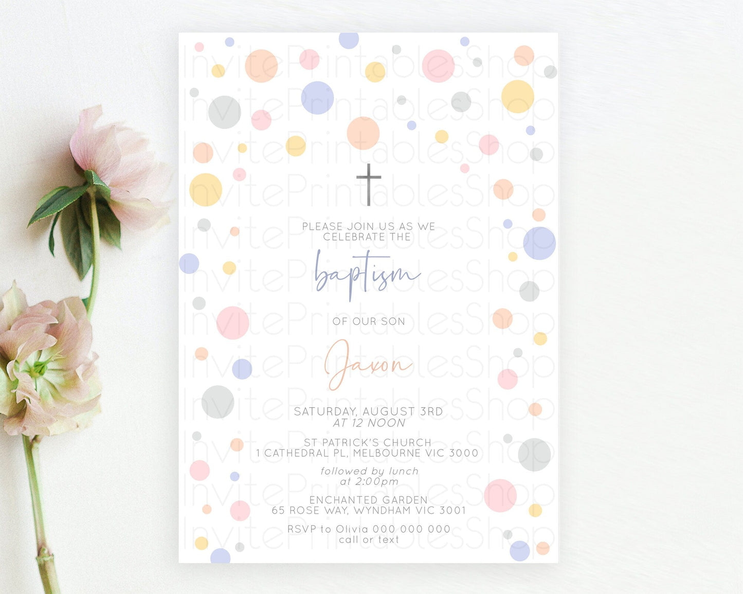 Pastel Baptism Invitation Pastel Confetti Baptism 1st Birthday Invitation Colorful Rainbow Confetti Bubbles Christening Invitation D10759